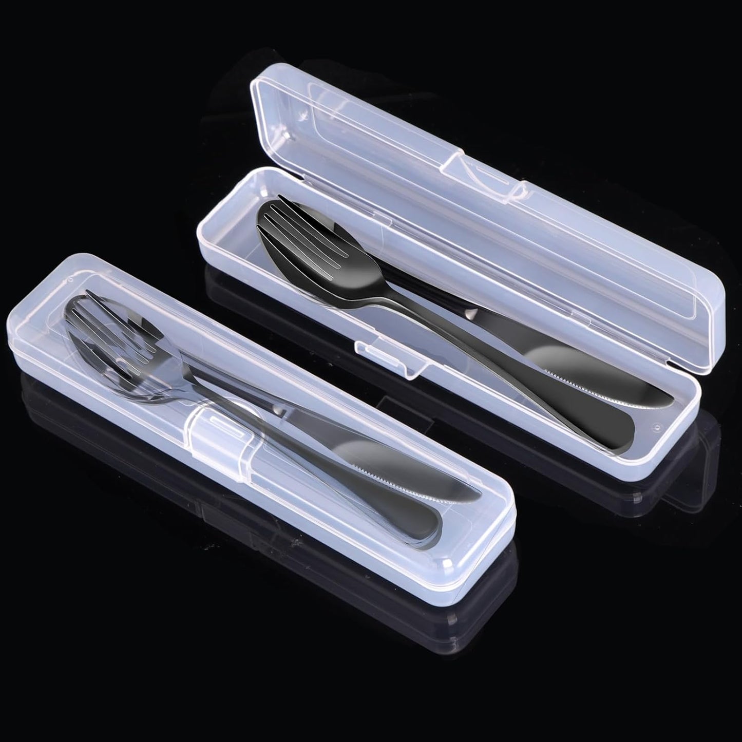 4PCS Premium Travel Utensils With Case, Stainless Steel Reusable Portable Utensils Set With Case, Lengnoyp Travel Silverware Set With Case for Lunch Box Includ Fork Spoon Knife Set, Black