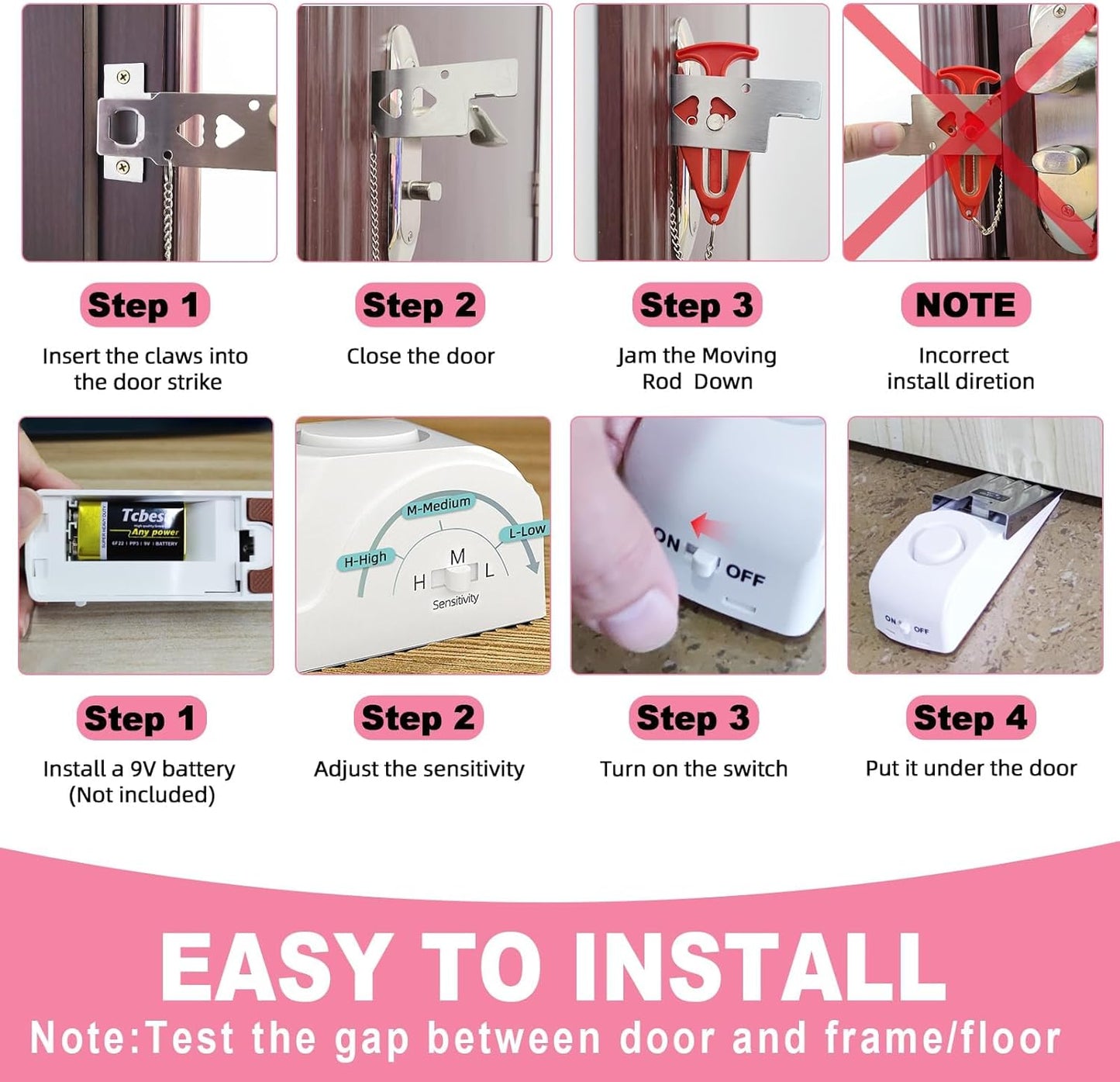 Portable Door Stop Alarm, No Installation Required, Provides Security for Home, Hotel and Traveling(3 Pack Door Stop)