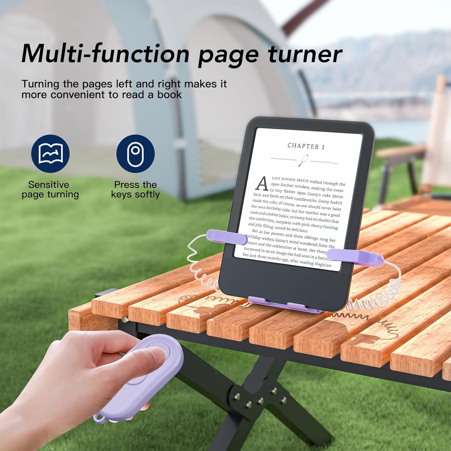 Remote Control Page Turner and Stand for Kindle Paperwhite Oasis eReaders,Clicker Page Turner Forward and Backward,Kindle Accessories for iPhone,iPad,Tablets Reading,Camera Video Record &Selfie