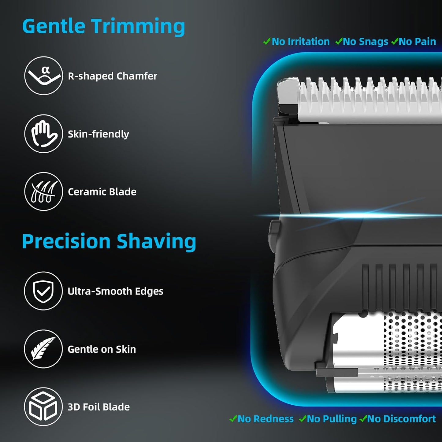 INVJOY Manscape Body Trimmer for Men, Waterproof Electric Razor/Shavers with Dual-Head for Facial, Pubic & Groin Hair Grooming, Ceramic & Foil Blades Hair Trimmer with LED - Birthday Gift for Him Dad