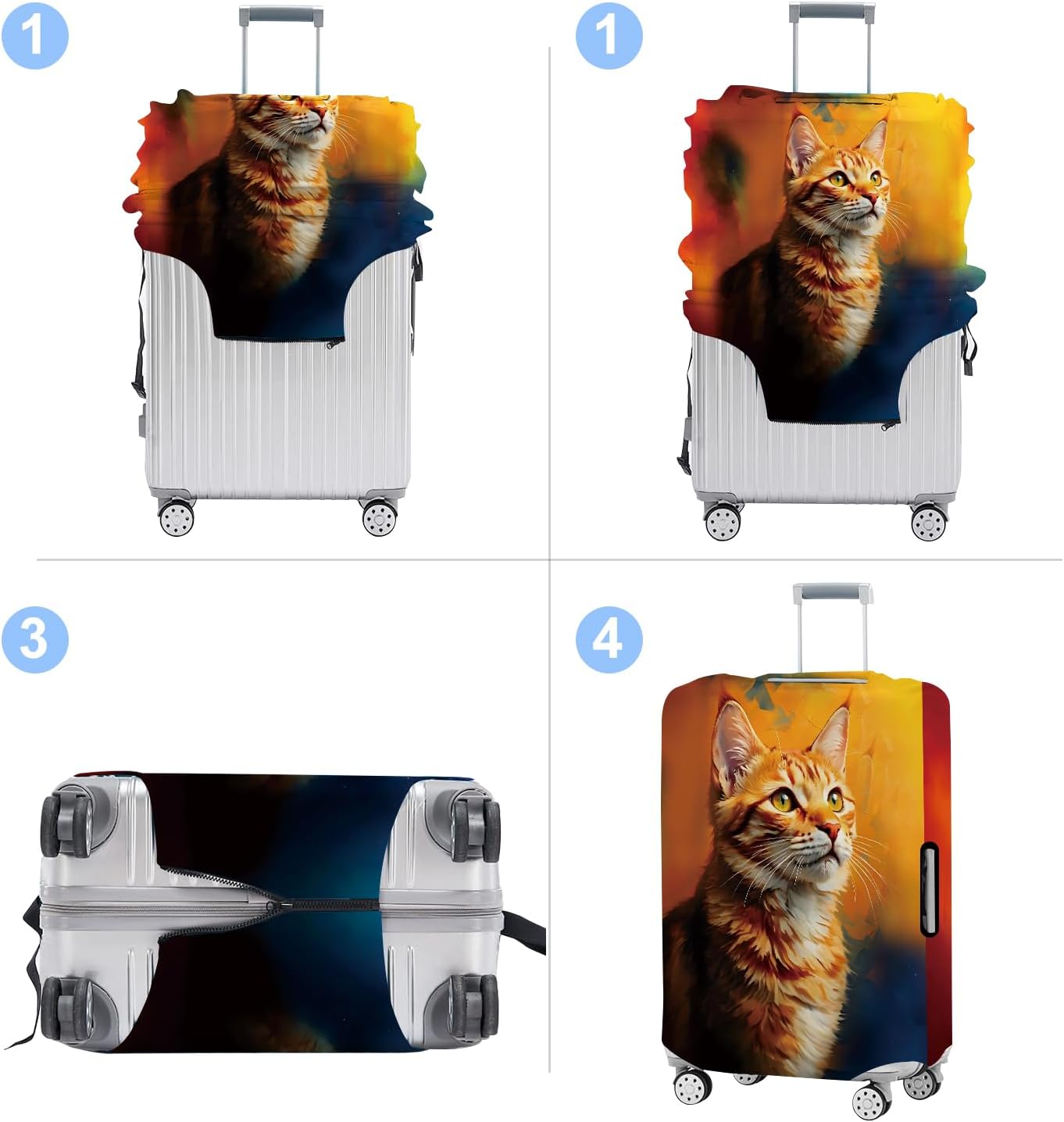 Cat Luggage Cover Washable Suitcase Protector Anti-Scratch,Stretchable Fit for 20-34Inch Luggage Durable Travel Bag Cover with Zipper Closure XL(32-34inch suitcase)