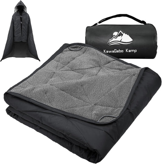 Outdoor Waterproof Blanket, Foldable Fleece Stadium Blanket for Outdoor Sports Event, Camping, Concerts, Car, Pet, Picnics - Windproof, Wearable, Machine Washable 80" x 58"