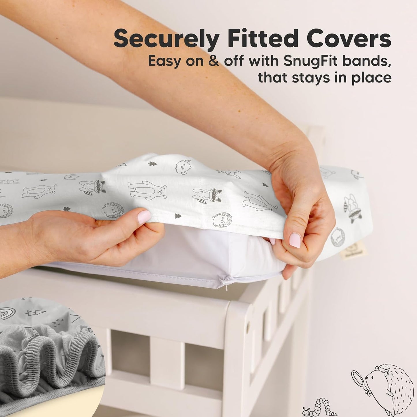 2-Pack Baby Changing Pad Covers for Girl, Boy, Neutral - Soft Viscose Derived from Bamboo Changing Table Pad Cover Sheets, Baby Nursery Diaper Changing Pad Cover, Contour Changing Pad Liner (Woodland)