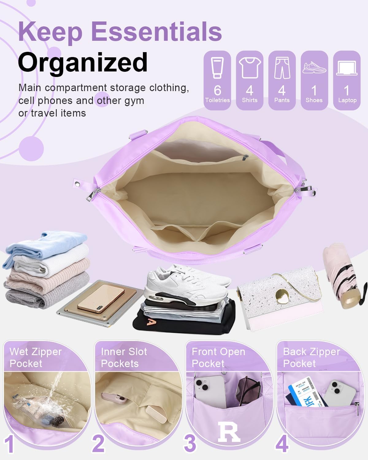 Daughter Niece Gifts for Teen Girl Kids, Initial Travel Duffel Bag Sports Gym Bag Personalized Gifts Weekender Bag，Monogram Overnight Bag Cute Dance Bag Birthday Bridesmaid Gifts for Women(Purple, R)