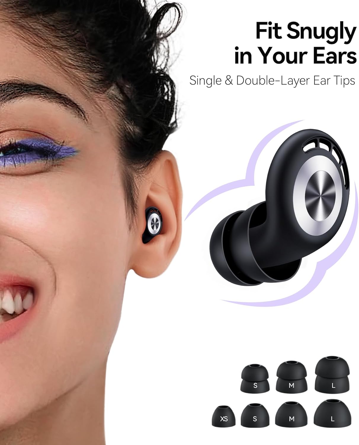 Ear Plugs for Sleeping Noise Cancelling 50dB Concert Earplugs for Noise Reduction Reusable Soft Silicone Ear Plugs for Snoring Shooting Motorcycle Airplanes Musicians with 7 Eartips Case Black