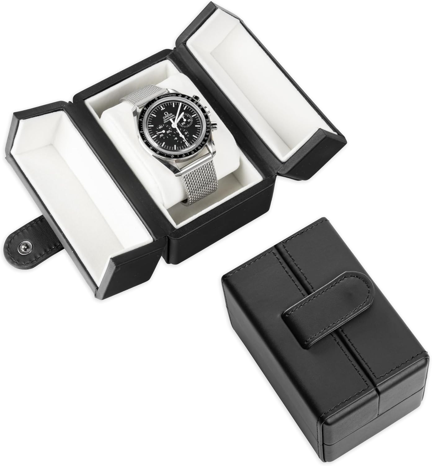 Single Travel Watch Case - Vintage Inspired - Exterior, Soft Microfiber Lining, Fits Up to 42mm Watches - Vegan Leather - Reliable Storage for Home or Travel