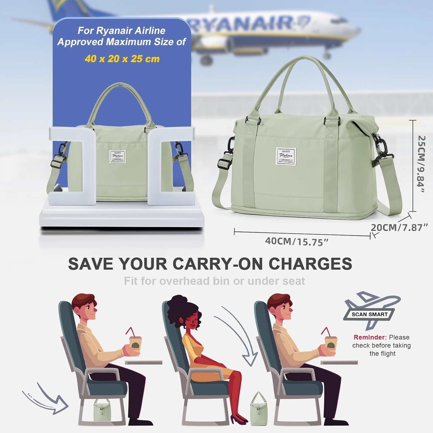 Travel Duffel Bag, Sports Tote Gym Bag, Shoulder Weekender Overnight Bag for Women