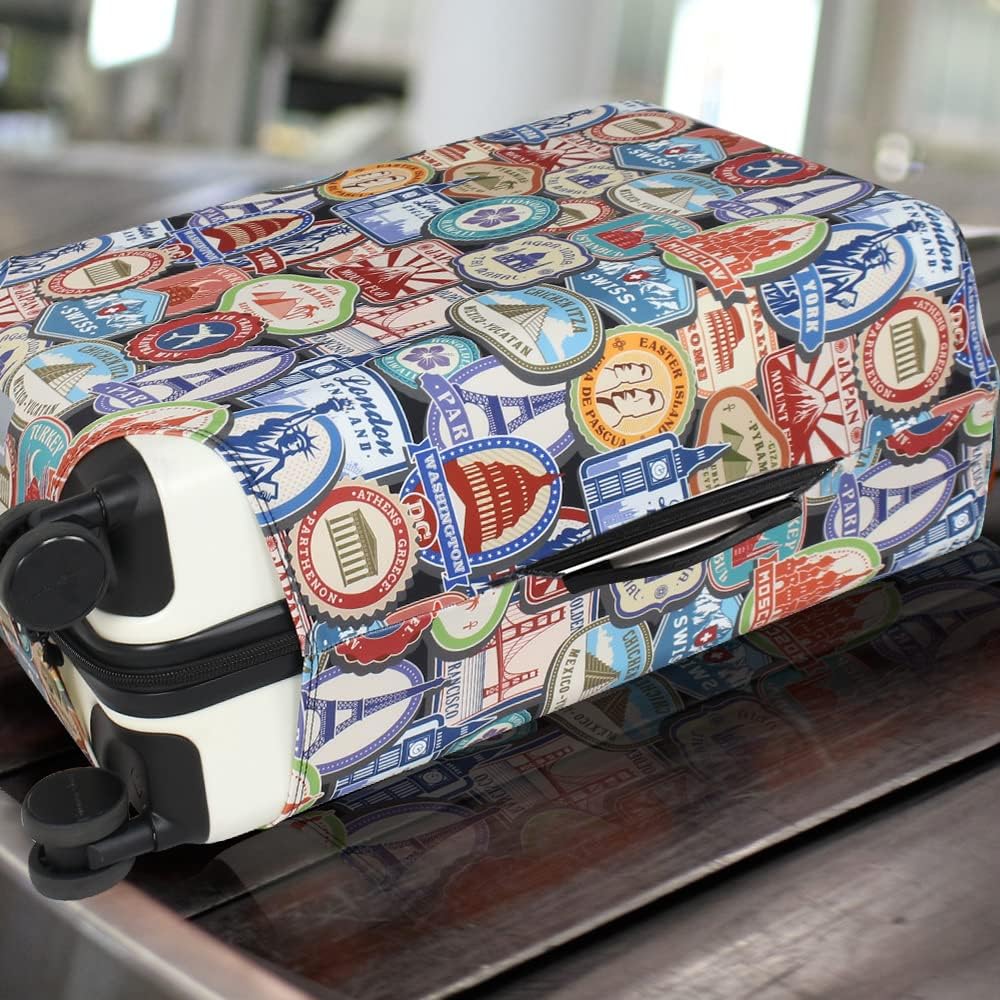 Explore Land Travel Luggage Cover Suitcase Protector Fits 27-30 Inch Case (Landmark Sticker, L)