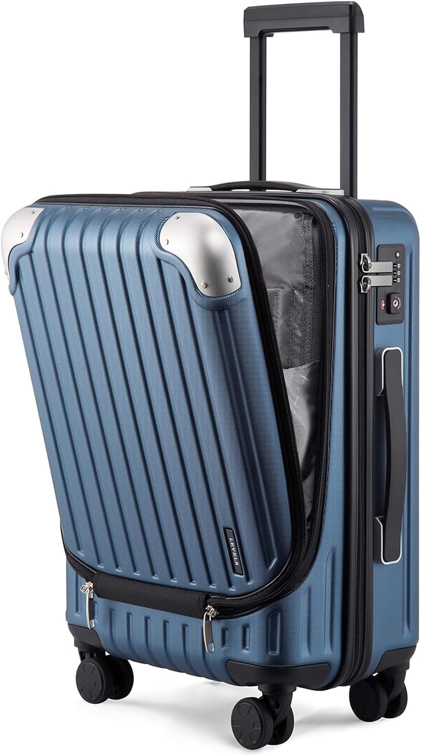 LEVEL8 Grace Carry on Luggage 22x14x9 Airline Approved, 20 Inch Hard Shell Suitcases with Spinner Wheels, Abs+Pc Hard Case Luggages with Tsa Lock for Airplane, Blue