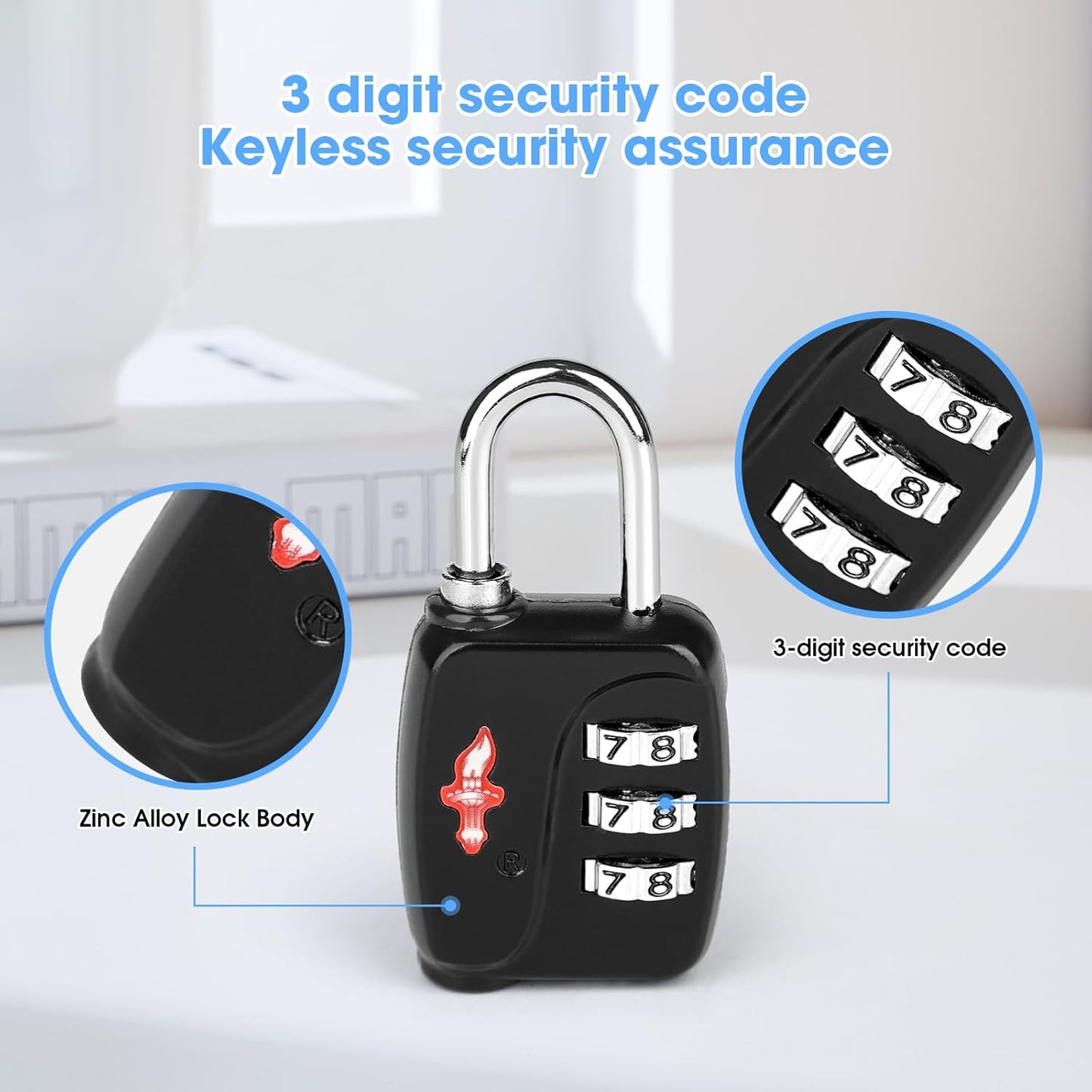 TSA Locks 4-Pack - Ultra Lightweight Travel & Gym Combo Locks (54g Each!), TSA Approved Secure Luggage Locks for Suitcases, School Backpacks, Lockers - 3-Digit Code, 2.36in Compact Design
