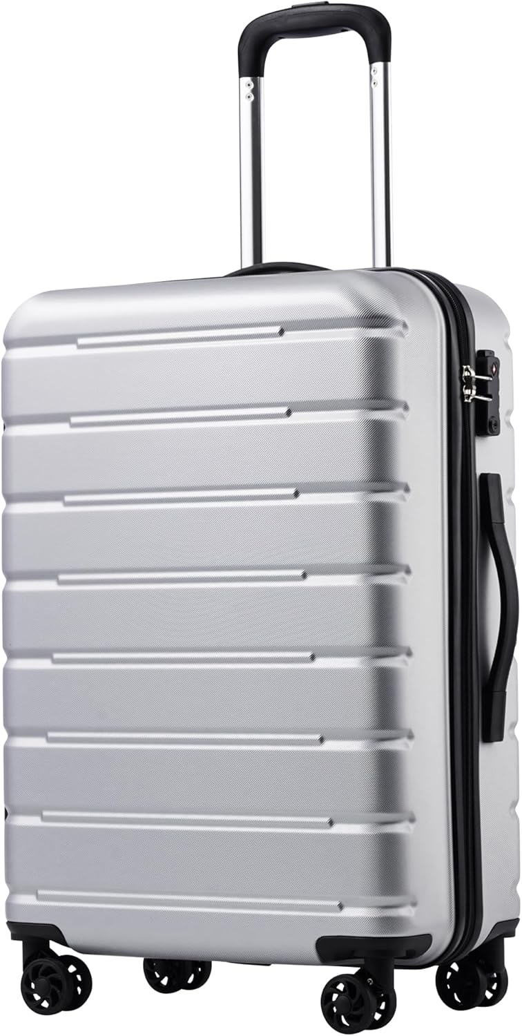 Coolife Luggage Suitcase Carry-on Spinner TSA Lock USB Port Expandable (only 28’’) Lightweight Hardside Luggage (Silver, L(28in))