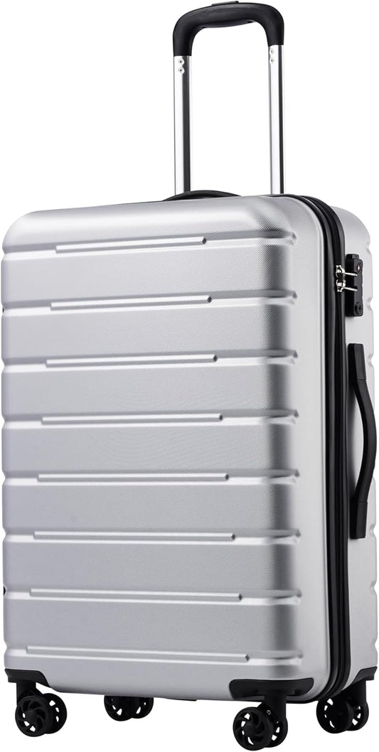 Coolife Luggage Suitcase Carry-on Spinner TSA Lock USB Port Expandable (only 28’’) Lightweight Hardside Luggage (Silver, L(28in))
