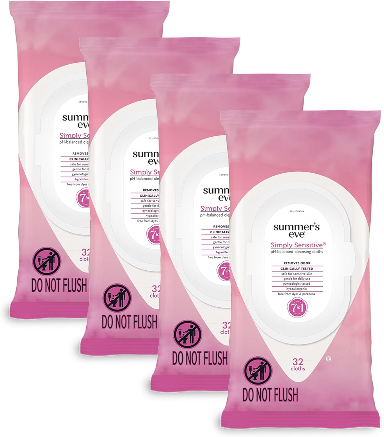 Summer's Eve Simply Sensitive Daily Gentle Feminine Wipes, Removes Odor, pH balanced, 32 count, 4 Pack