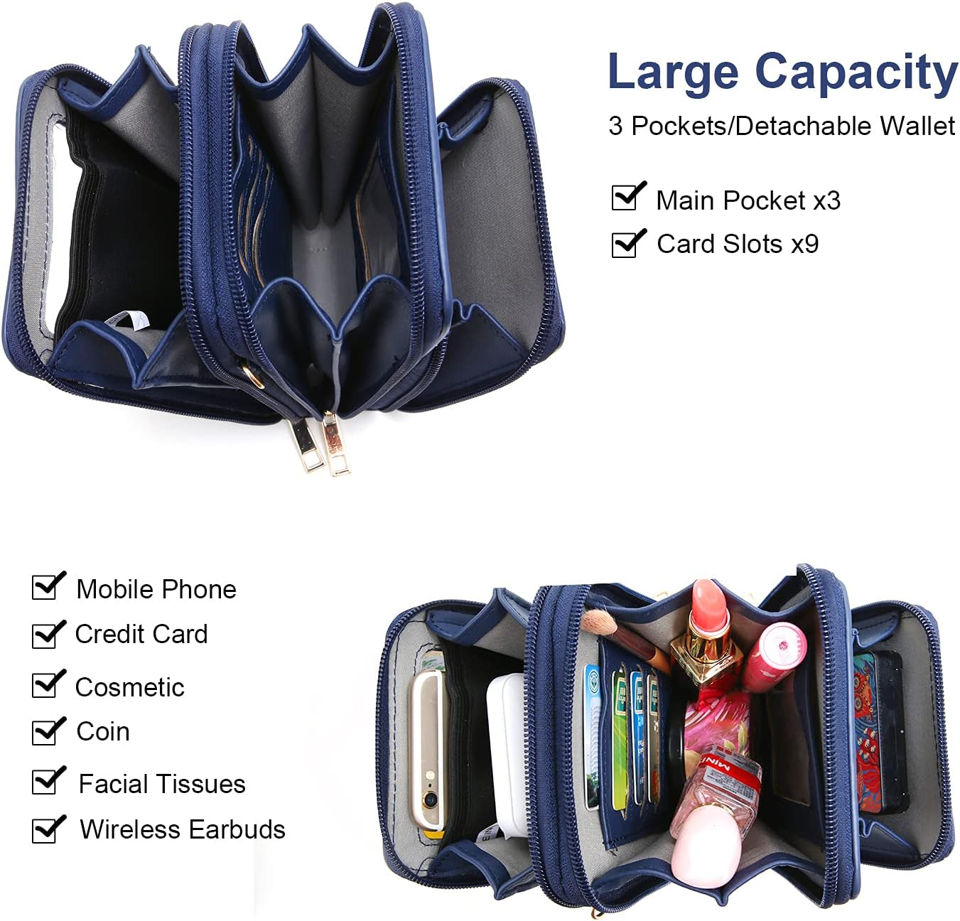 Crossbody Cellphone Purse Women Touch Screen Bag RFID Blocking Wallet Handbag Shoulder Strap