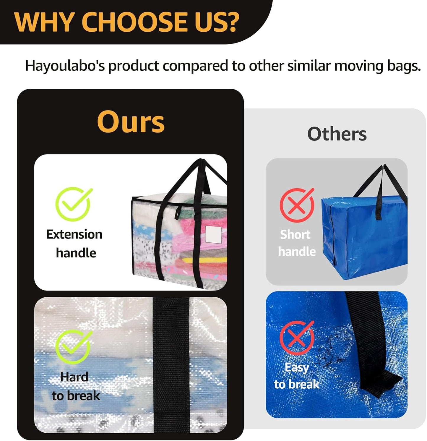 Moving Bags Heavy Duty Extra Large, Alternative for Moving Boxes & Moving Supplies,Clear Storage Bins with Lids, Plastic Packing Tote, Storage Bags for Clothes with Handles & Zippers(Clear, 12 Pack)