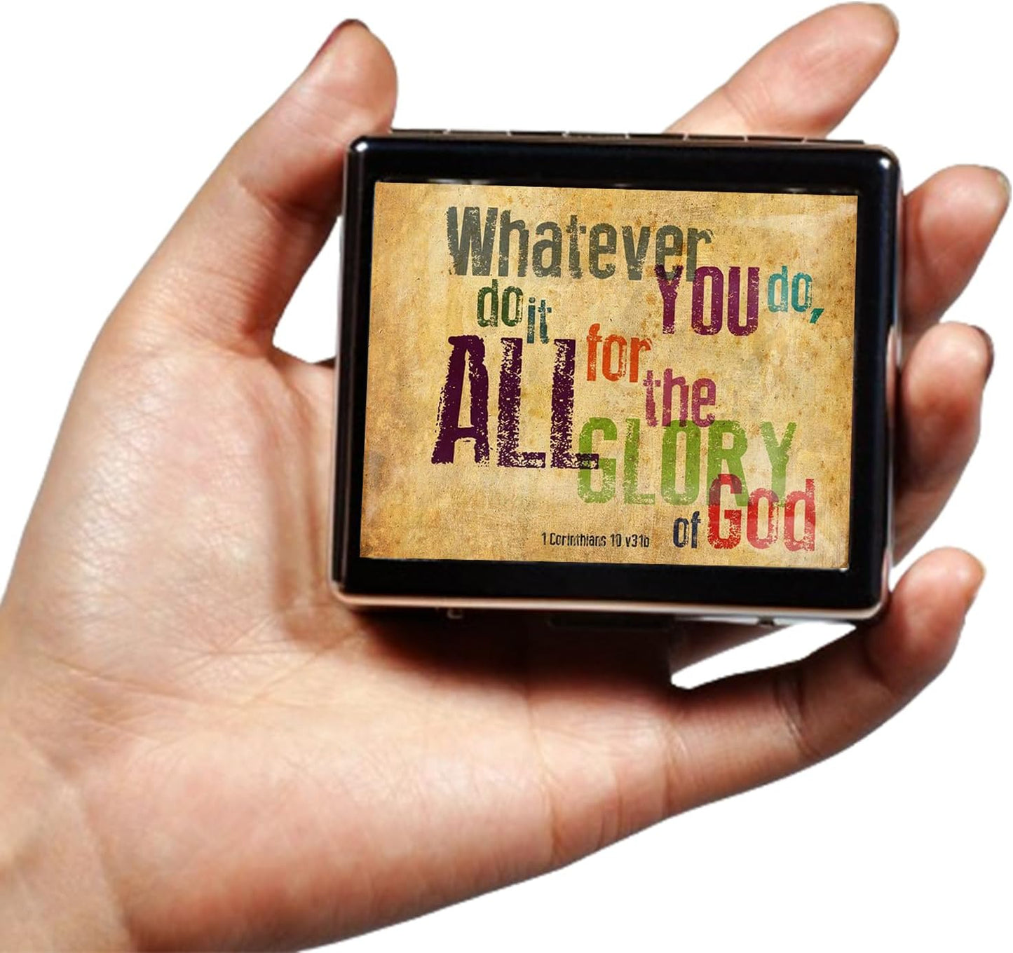Silver Vintage Pill Box 7 Day Metal Pill Box with Mirror and 8 Compartments Cute Travel Pill Organizer for Purse (Christian Bible Verse)