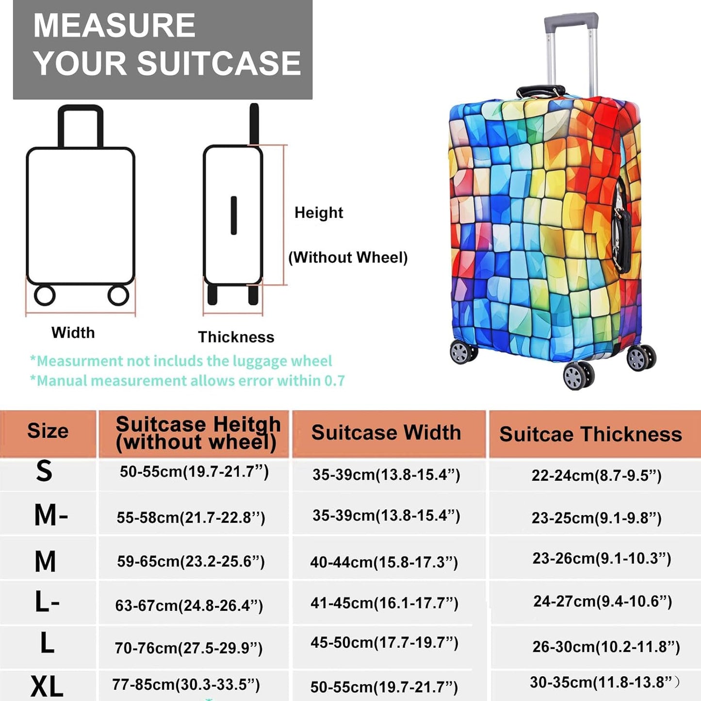 MosaiRudo Travel Luggage Covers For Suitcase Tsa Approved,Suitcase Cover Protector Fit 18-32 Inch Luggage Travel Accessories (T2492, S)