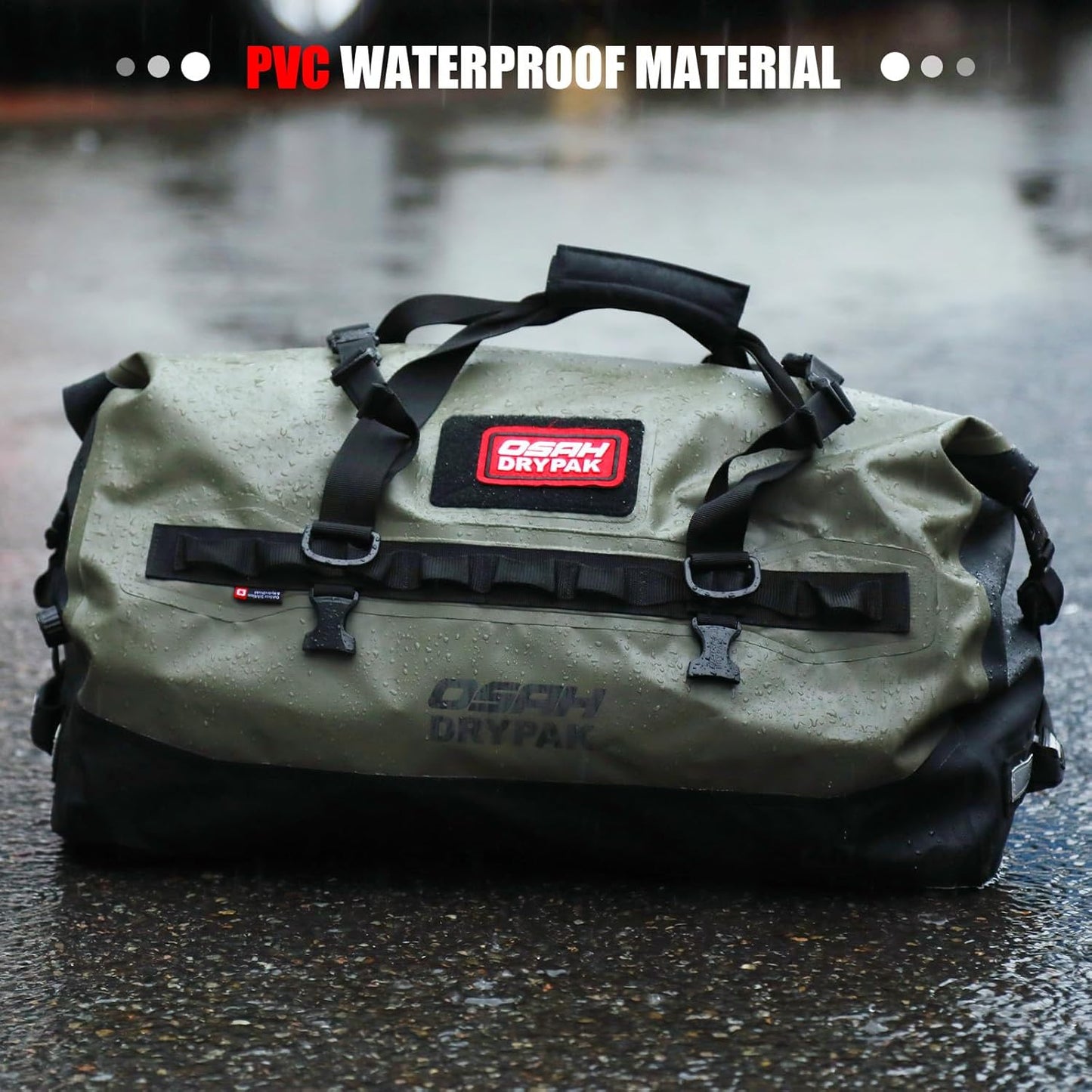 Waterproof Duffel Bag - Motorcycle Dry Bag 40L Tail Bag with Large Storage Space, Waterproof Duffle Bags with Outer Mesh Zipper Pocket for Camping, Kayaking, Fishing & Traveling-Black