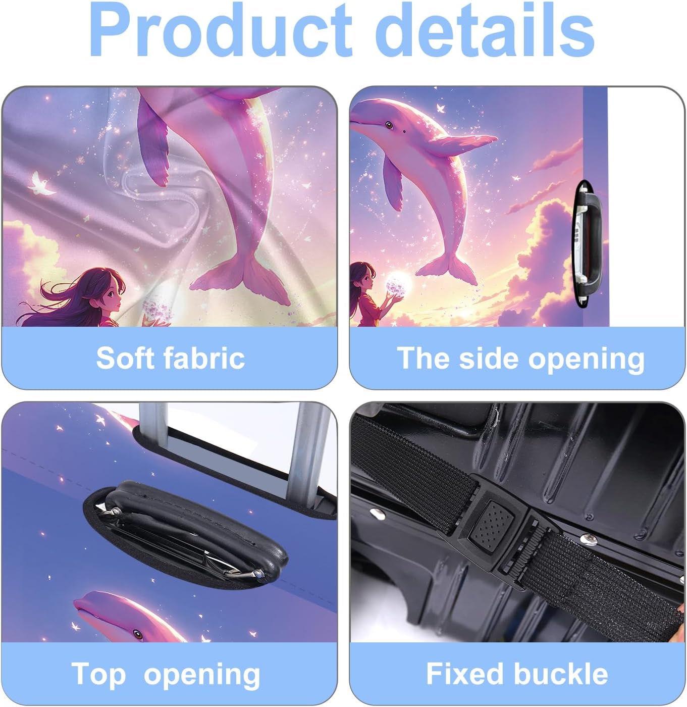 Luggage Cover Washable Suitcase Protector Anti-Scratch,Stretchable Fit for 20-34Inch Luggage Durable Travel Bag Cover with Zipper Closure (Dolphin, L(fits 28-30Inch suitcase))