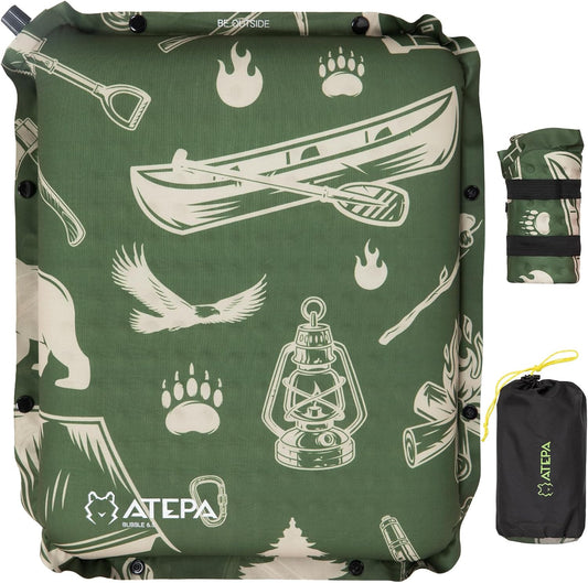 ATEPA Inflatable Stadium Seat Cushion, Self-Inflating Memory Foam Stadium Seats Bleacher Seat Chair Cushion Pad for Airplane Travel Backpacking Sports Events