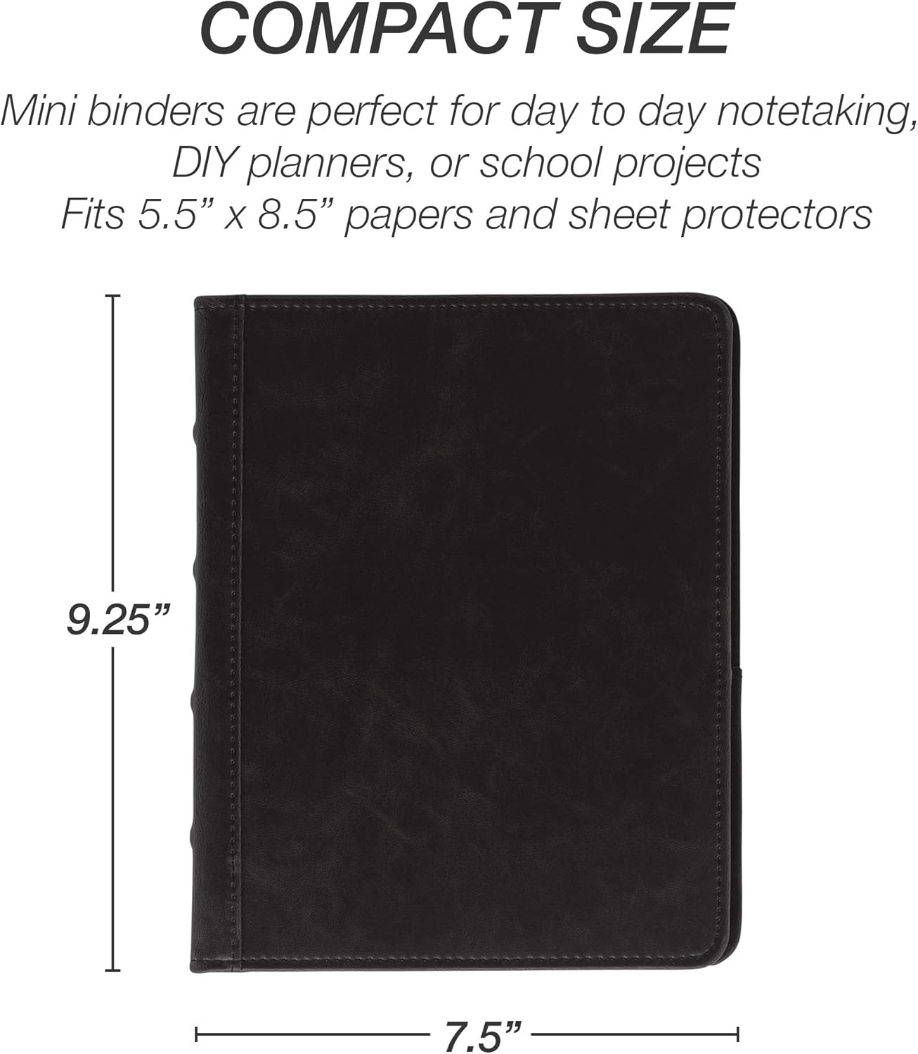 Samsill Vintage Leather Mini 3 Ring Binder 1 Inch Round Ring (Holds 200 Sheets), 5.5 x 8.5 Inch Documents, Professional Organizer, Planner, Notebook, Black