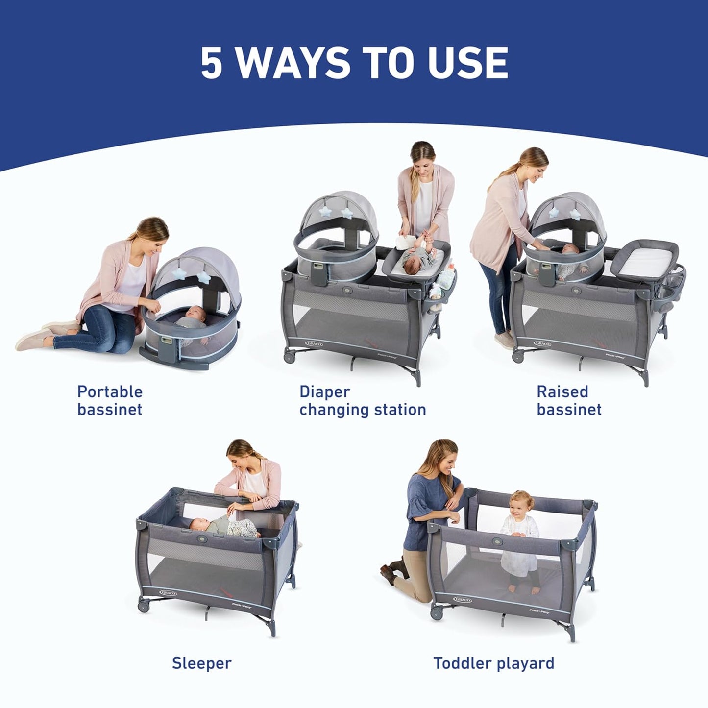 Graco Pack ’n Play Travel Dome LX Playard – Raised Portable Bassinet, UV‑50 Canopy, Changer & Storage, Annie