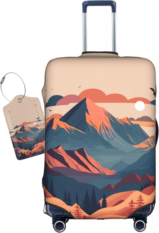 Sunset Mountain Scenery Luggage Cover Washable Suitcase Protector, Luggage Tag Travel Birthday Gifts For Men Women(L 26-28 Inch Luggage)
