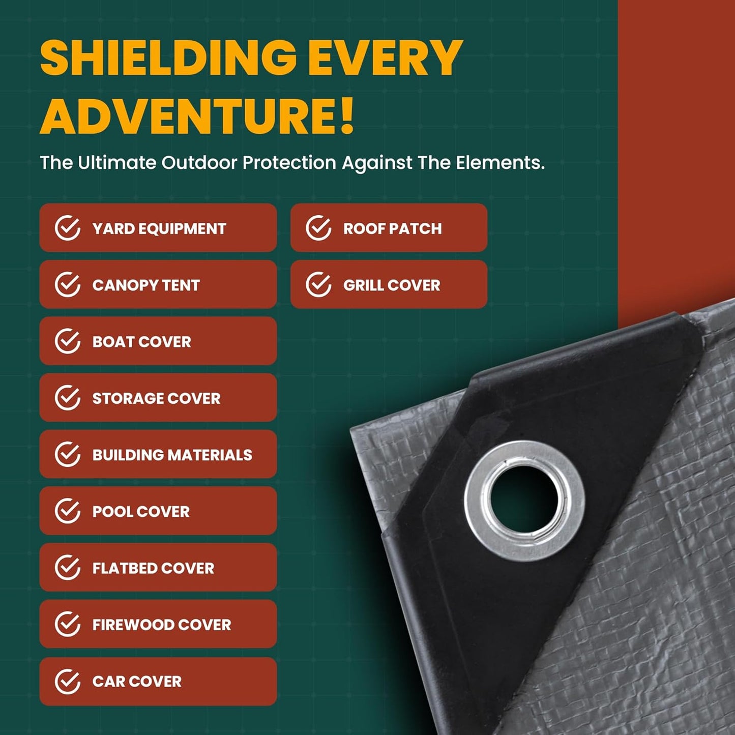 Large Waterproof Tarp - Heavy Duty 5 Mil Thick Poly Tarpaulin Ideal for Canopy Tents, Boats, RV or Pool Covers - Multipurpose Protective Tarps with Grommets for Indoor, Outdoor Use | 12' x 12' 2 Pack