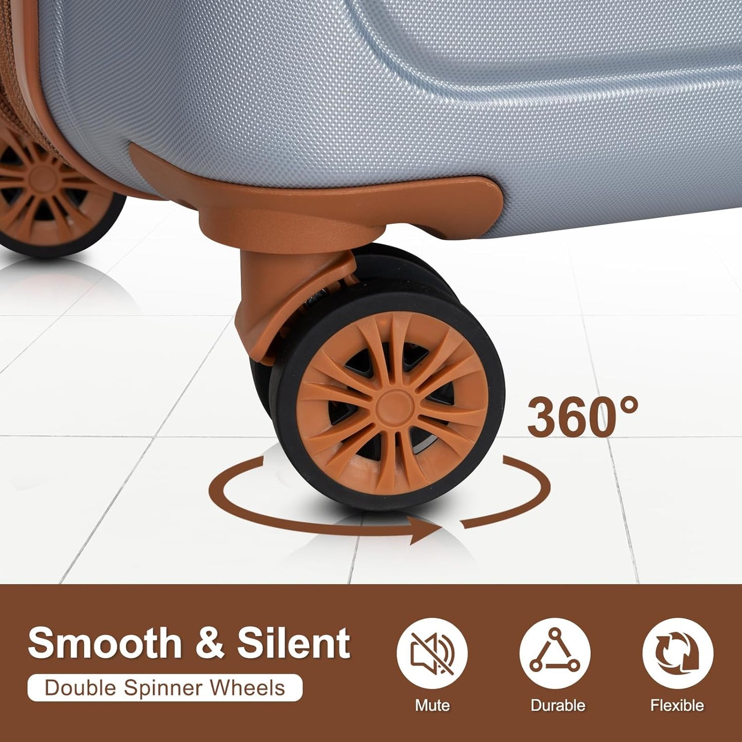 Romswi Expandable 22" Carry On Luggage,Hardshell Suitcase with Double Spinner Wheels for 20% More Space, Airline Approved Lightweight Hardside Luggage, Scratch-Resistant & YKK Zipper,Silver