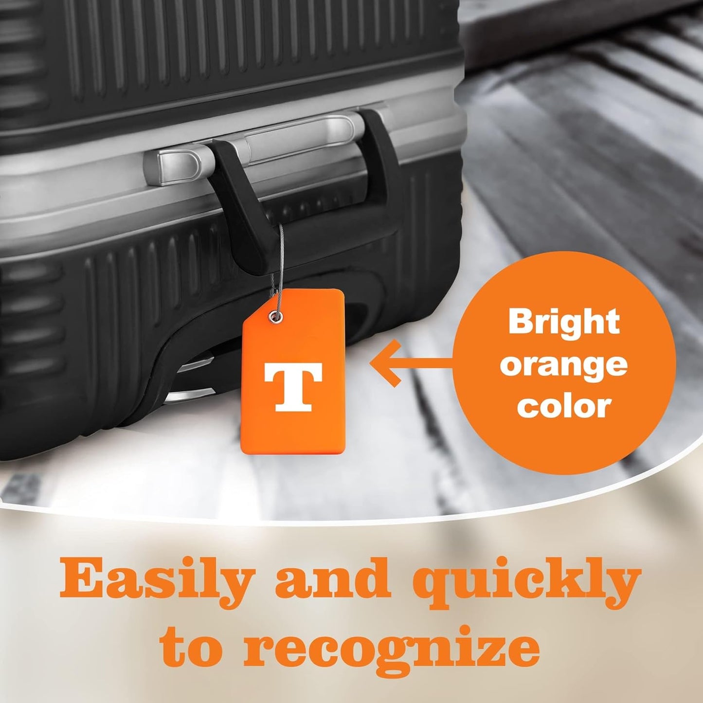8 Pcs Luggage Tags for Suitcases, 26 Initial Letter Travel Luggage Baggage Identification Labels ID Tags Fully Bendable Tags with Stainless Steel Loop (Letter T, Orange)