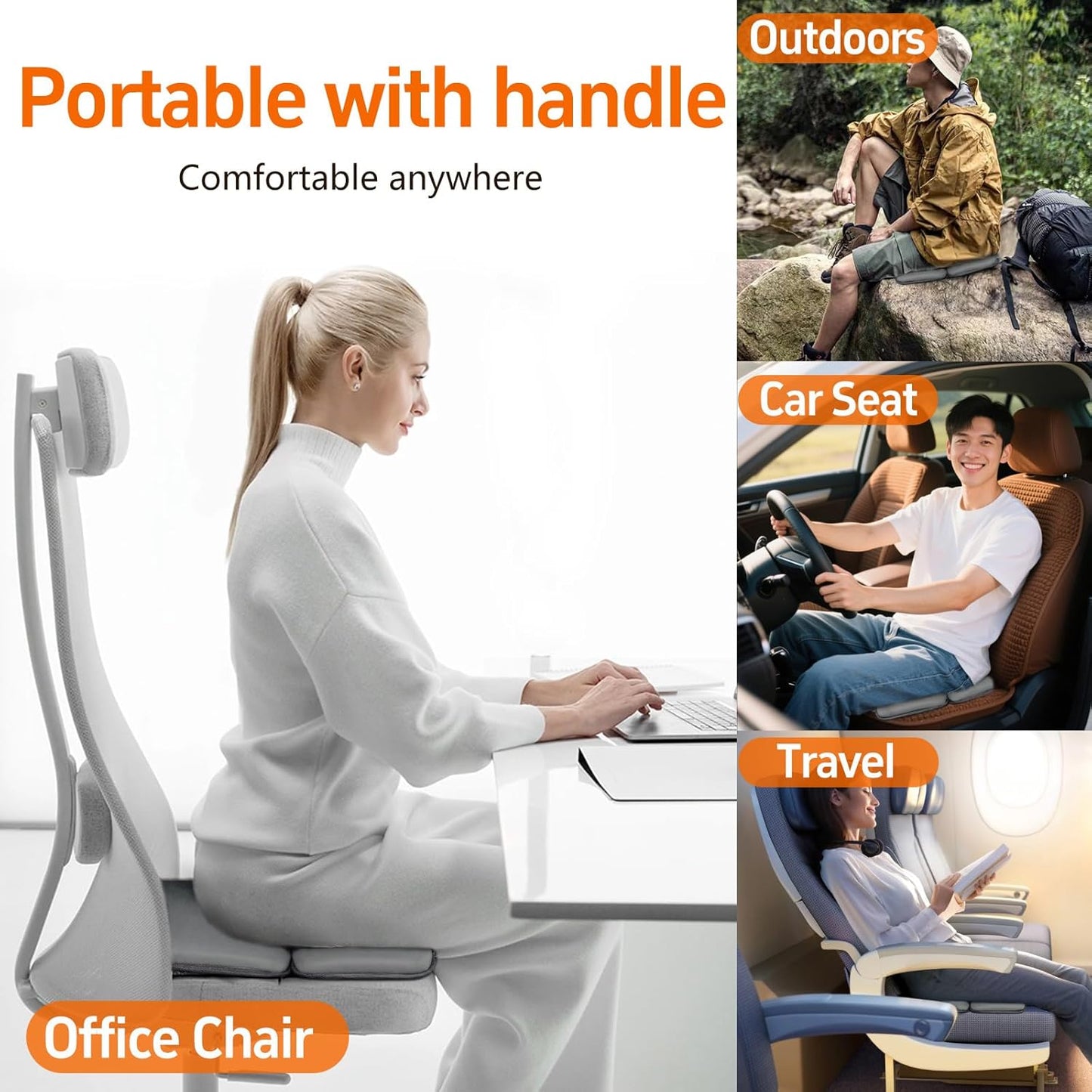 Sojoy iGelComfort 3-in-1 Foldable Gel & Memory Foam Travel Seat Cushion – US Edition – 18.5″×15″×2″ Tailbone Support & Sciatica Relief (Darkgray)