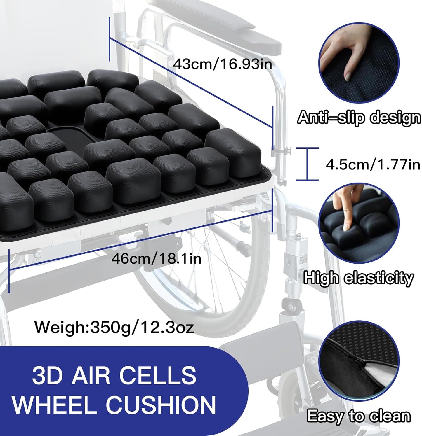 Seat Cushion, Inflatable Wheelchair Cushion for Pressure Relief, Adjustable Air Seat Cushion for Office Chair, Car, Travel - Portable, Gel & Air Cell Support for Back Pain & Sciatica