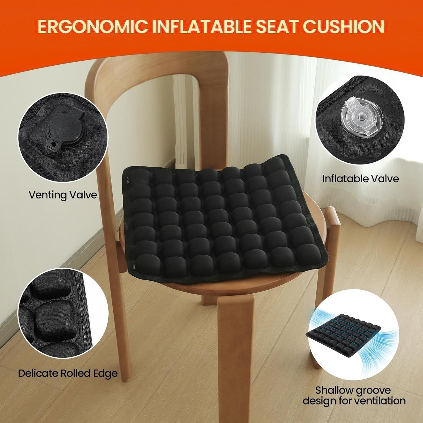 Sondur Inflatable Travel Cushion – Adjustable Bubble Technology for Customized Comfort, Ultra-Portable, Water-Resistant and Inflatable Seat Cushion for Airplane, Car, Office, and Outdoor Adventures