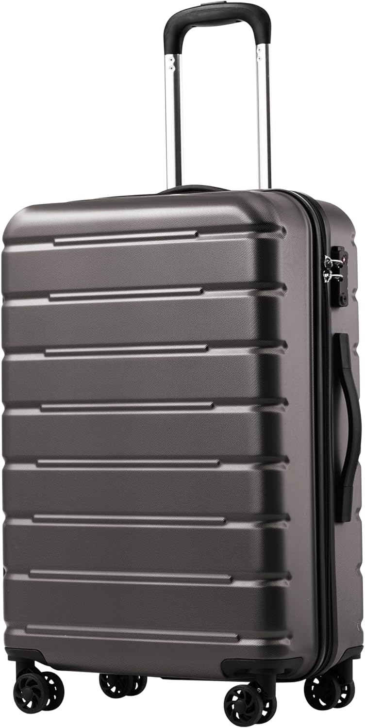 Coolife Luggage Suitcase Carry-on Spinner TSA Lock USB Port Expandable (only 28’’) Lightweight Hardside Luggage (Gray, L(28in))