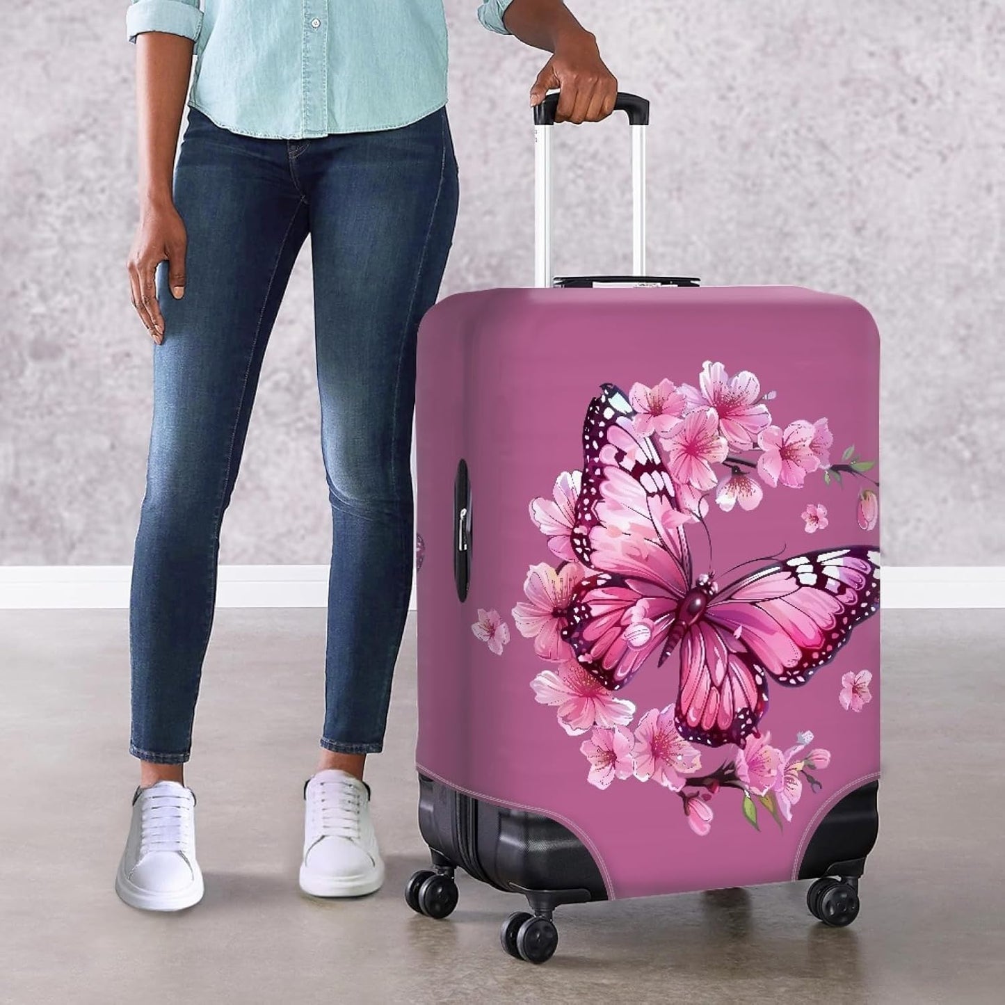 Purple Butterfly Luggage Cover Anti-scratch Baggage Suitcase Protector Fits 18-21 Inch Luggage