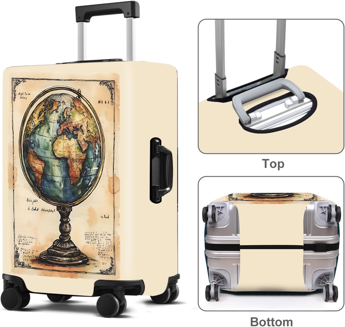 Luggage Cover Washable Suitcase Protector Anti-scratch Suitcase cover Fits 20-34 Inch Luggage (Globe, XL(32-34inch suitcase))