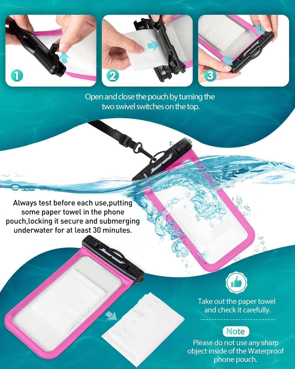 Hiearcool Waterproof Phone Pouch,Waterproof Phone Case for iPhone 16 15 14 13 Pro Max,IPX8 Phone Waterproof Pouch for Beach Cruise Ship Travel Essentials Green&Bright Red-2Pack