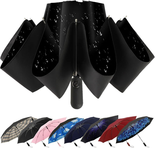 Compact Inverted Travel Umbrella, Automatic Open Close, 9-Rib 46 Inch Windproof Umbrella, Waterproof UPF 50+, Portable Umbrellas for Men, Women, Travel, and Daily Use