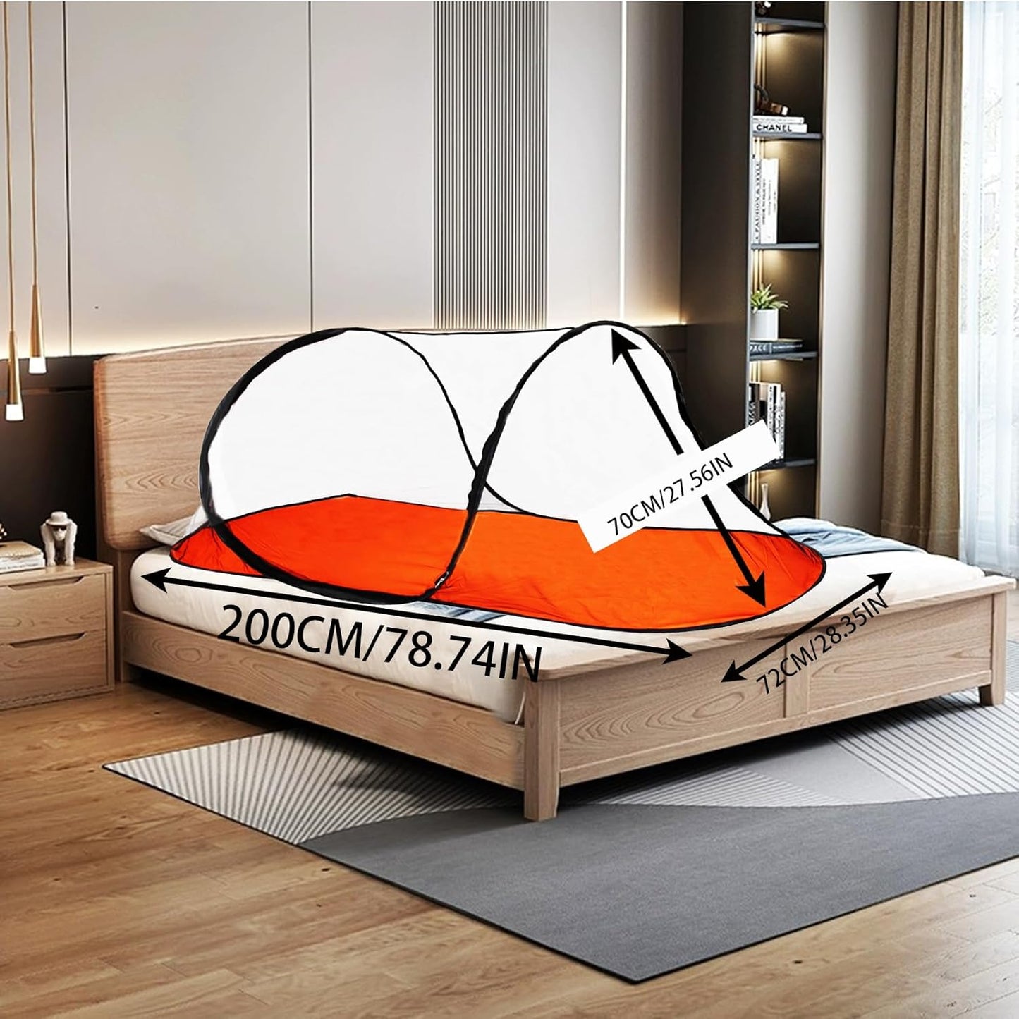 CMINGJ Large Pop Up Mosquito Tent, Portable Foldable Mosquito Net with Bottom for Bed Camping Travel Patio, Suitable for Outdoor Indoor (78 * 28 * 27inch) Orange Bottom
