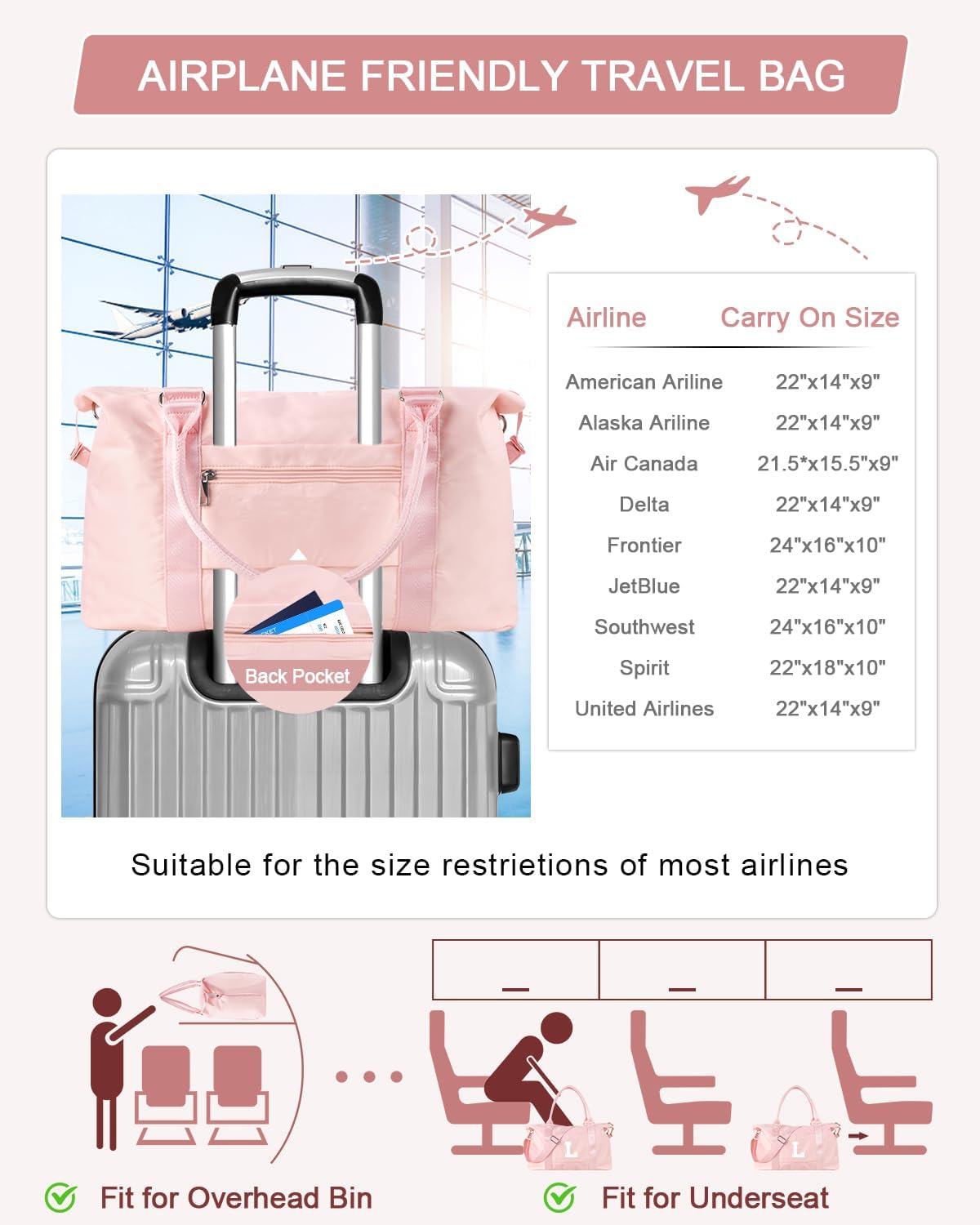 Initial Travel Duffel Bag Sports Gym Bag for Girls Teen Birthday Gifts,Pink Personalized Weekender Bag Carry On Tote Bags for Women Men,Waterproof Overnight Luggage Bag with Trolley Sleeve(Letter L)