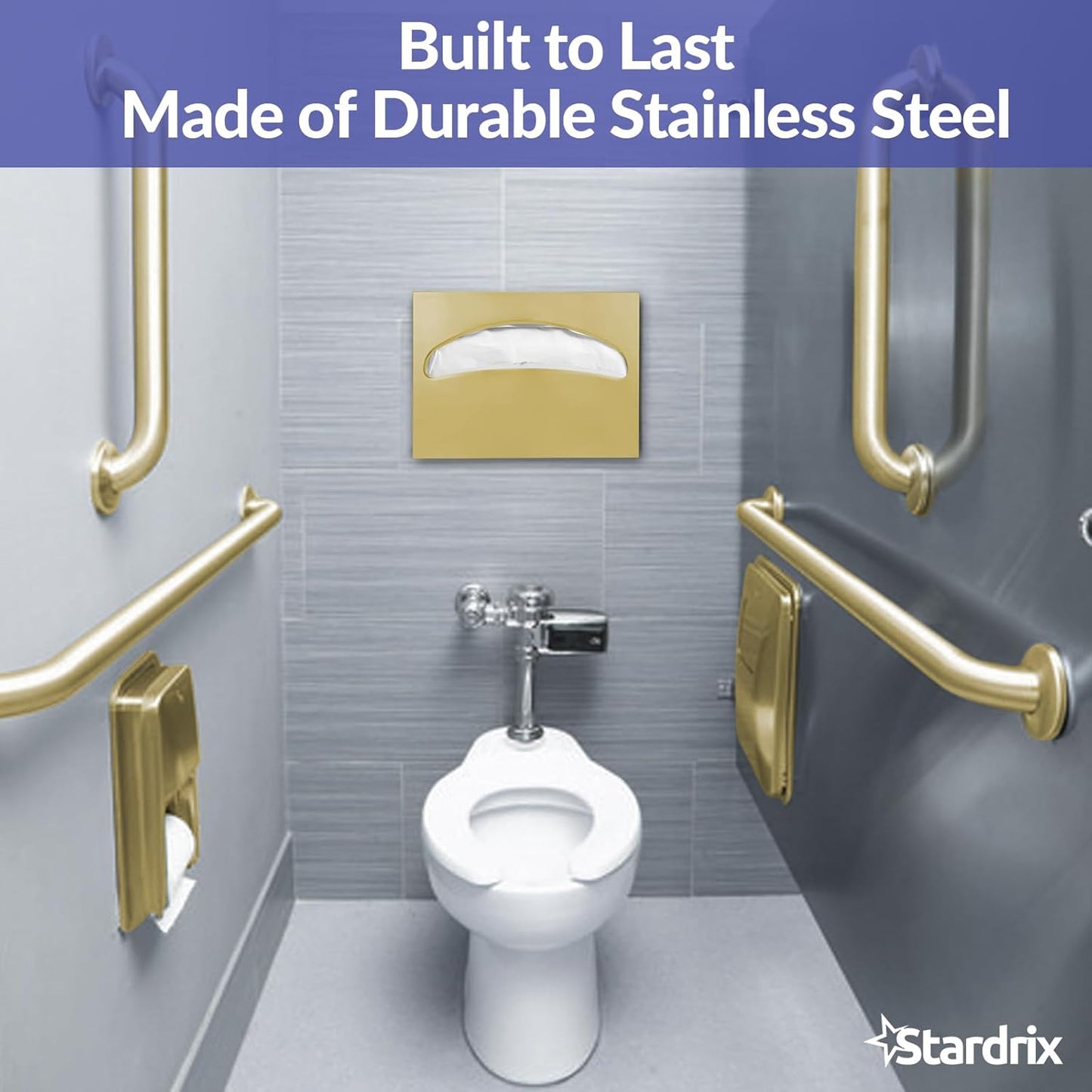 Stainless Steel Toilet Seat Cover Dispenser, Wall Mount Single or 1/2 Fold Large Capacity Toilet Seat Covers Holder for Commercial and Residential, Brushed Gold