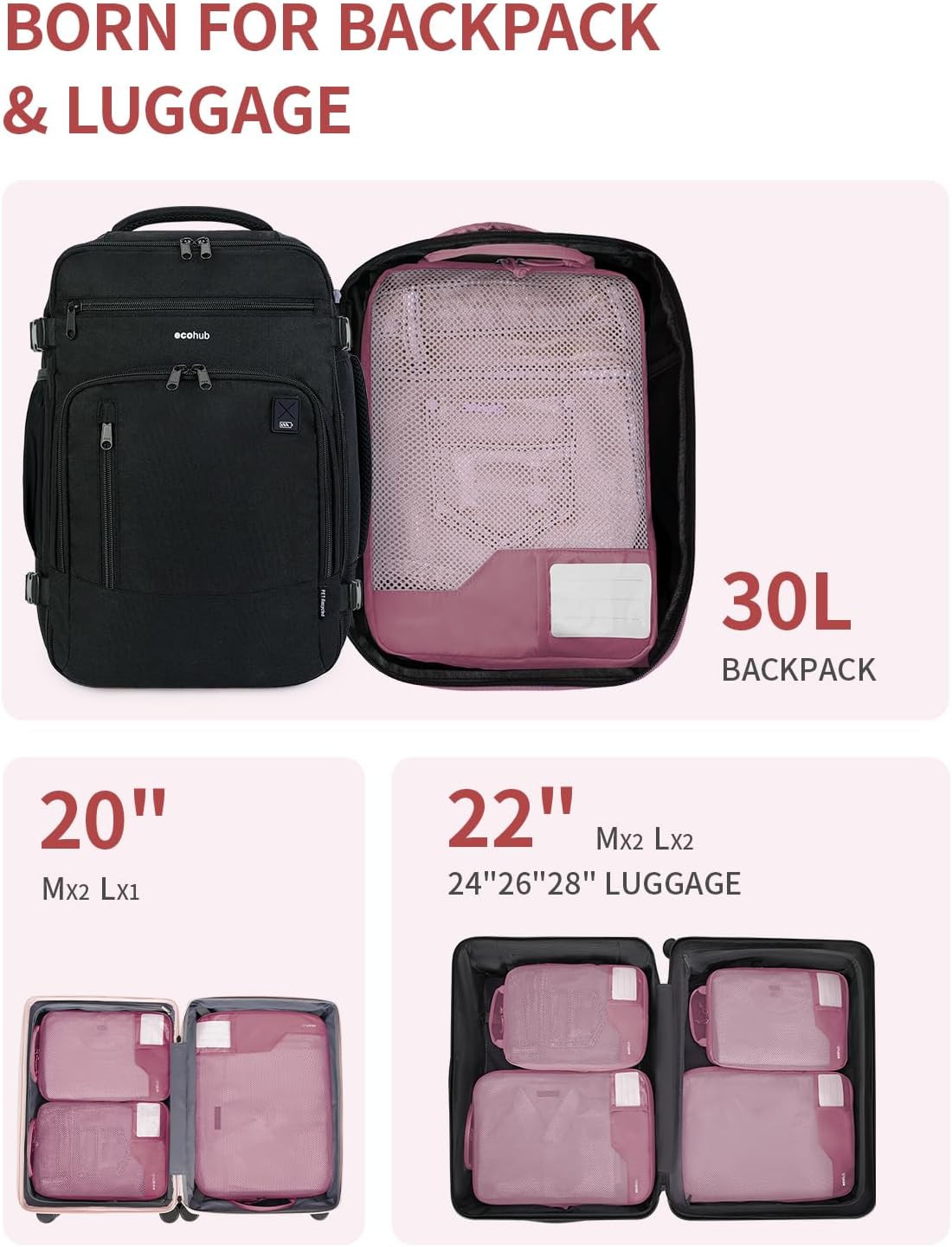 ECOHUB 4 Set /6 Set Packing Cubes for Travel Durable Suitcase Organizer Bags Set with Personalized Tag Various Sizes Travel Essentials Traveling Accessories for Luggage Machine Washable