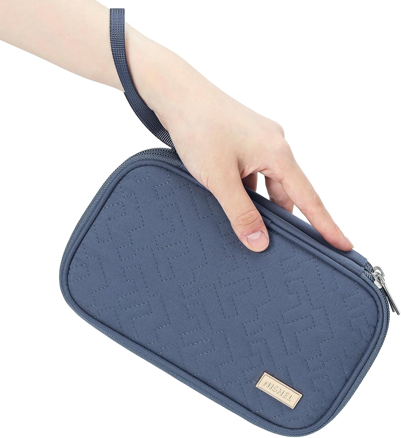 NISHEL Travel Cord Organizer Case, Double Layers Tech Electronic Bag, Essentials for Charger, Cable, Phone, Flash drive, Aegean-Blue