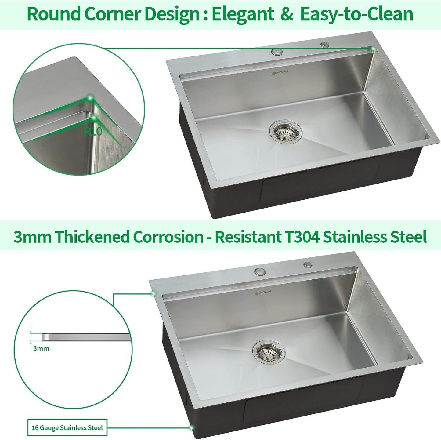 Kitchen Sink, 30 x 22 x 10 Drop in Kitchen Sink 16 Gauge Stainless Steel Kitchen Sinks Single Bowl Workstation Sink with Cutting Board