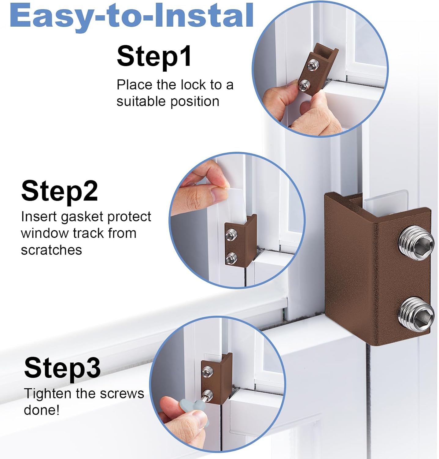 Window Locks for Sliding Windows - Sliding Window Lock Security with Keys - Adjustable Sliding Door Lock - Without Drilling Easv to Install Child Locks for Sliding Door,Patio Door(8 Sets Brown)