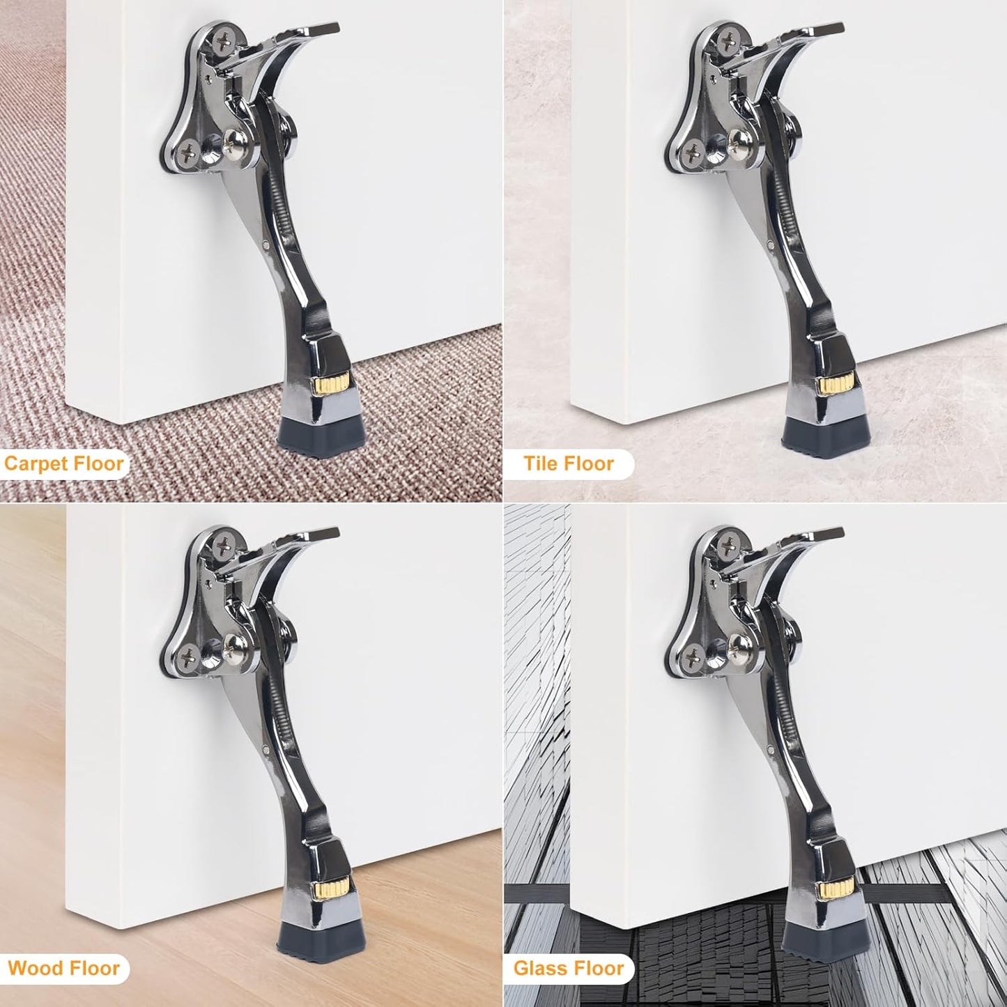 Kick Down Door Stoppers for Bottom of Door, Heavy Duty Kickdown Door Stop, Adjustable Door Stoppers (Sliver, 4 Inch x 1 Pack)