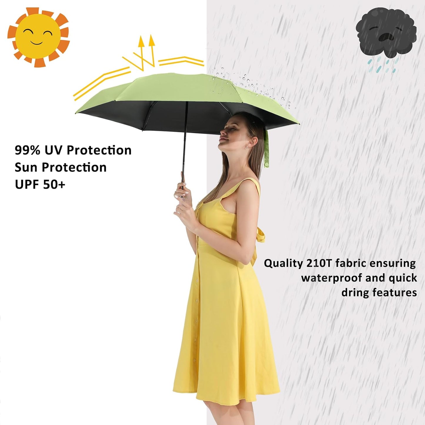 BAODINI Small UV Protection Travel Umbrella Compact for Rain and Sun UPF 50+ 41 inch Portable Umbrella for Women and Men