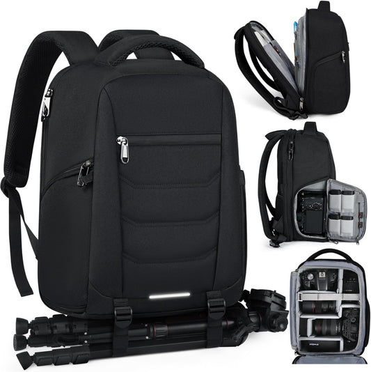 SDYSM Camera Bag Backpack Professional for DSLR SLR Mirrorless Camera Waterproof Laptop Back Pack 15.6 Inch with Rain Cover Anti Theft Travel Case Large Capacity Photography Backpack Black