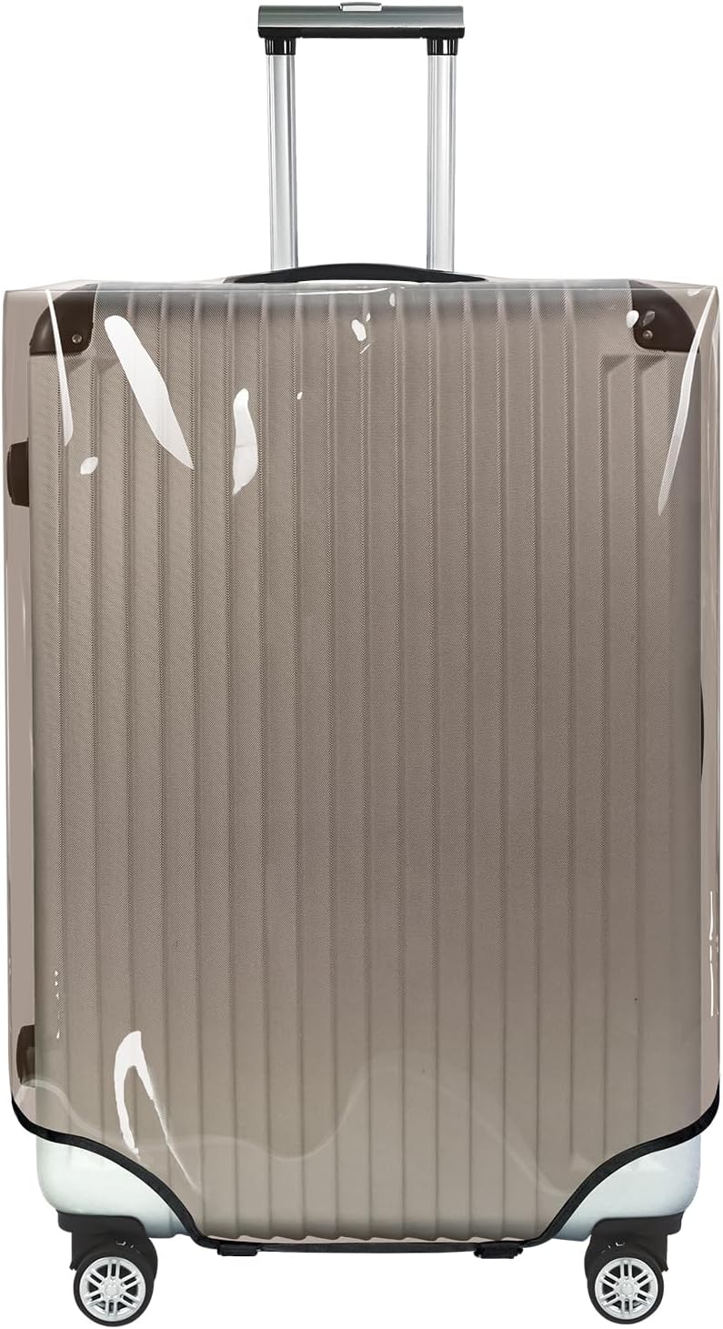 Explore Land Clear Luggage Cover Tough Protector Fits for 18-20 Inches Suitcase for Travel Airplane (PVC Gray, S)