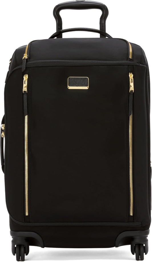 TUMI - Voyageur Leger 4 Wheeled Luggage - Women's Lightweight and Spacious, Sleek Silhouette, Durable Premium Suitcase - 21.8" International Expandable Carry-On, Black with Gold Hardware